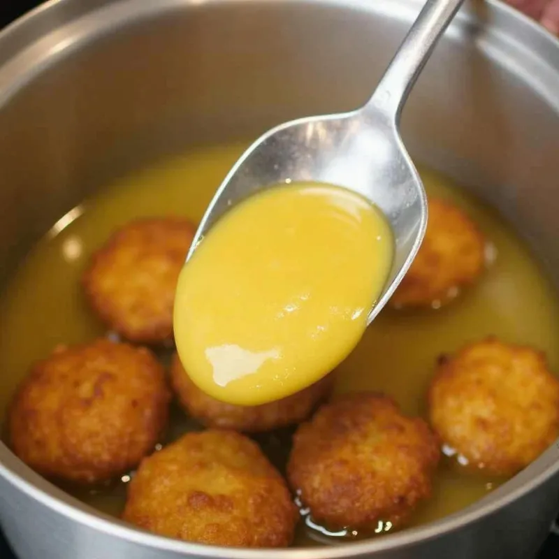 Frying vegan hush puppies in hot oil