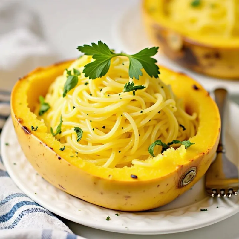 A light and refreshing vegan spaghetti squash dish with herbs and lemon