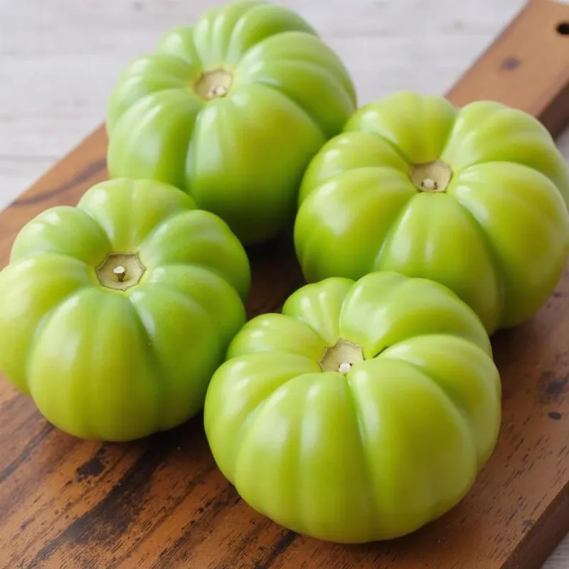 Green tomatoes on a cutting board