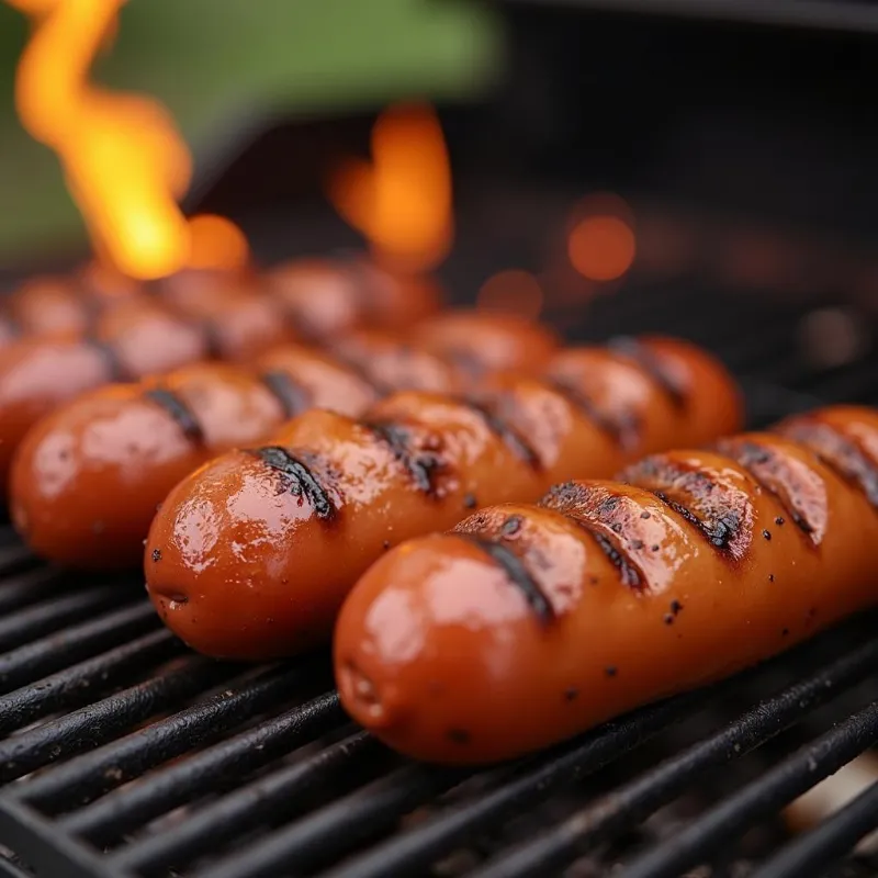 Grilled Oscar Mayer Vegan Hot Dogs on a barbecue