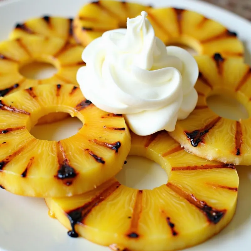 Grilled Pineapple slices with Coconut Whipped Cream