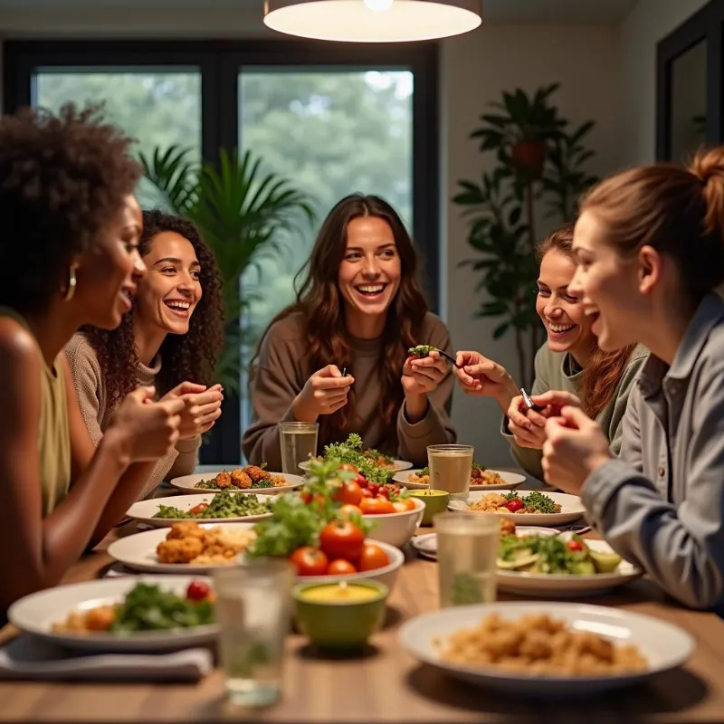 Group of Friends Enjoying Vegan Meal