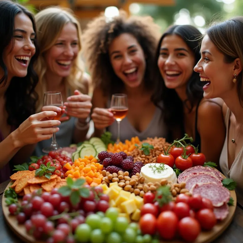 Guests Enjoying a Vegan Charcuterie Board at a Party