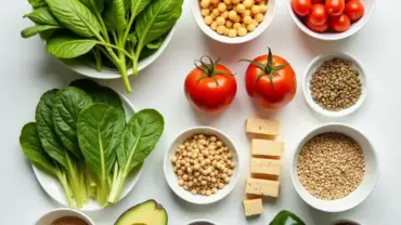 Colorful ingredients for a high protein vegan salad