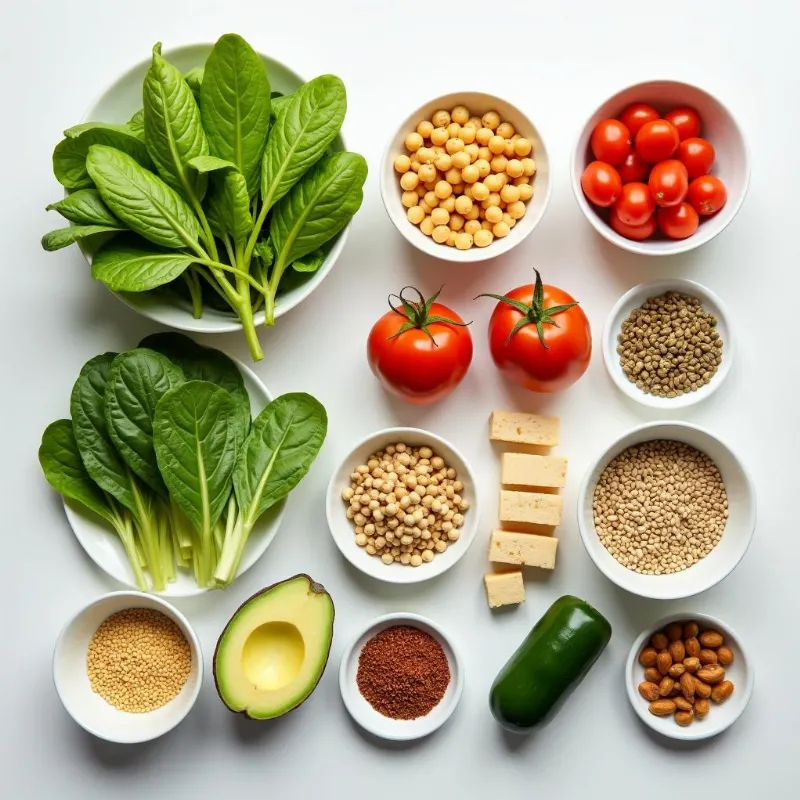 Colorful ingredients for a high protein vegan salad