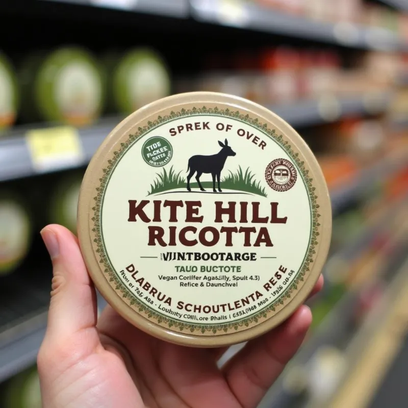 Kite Hill vegan ricotta packaging in a grocery store