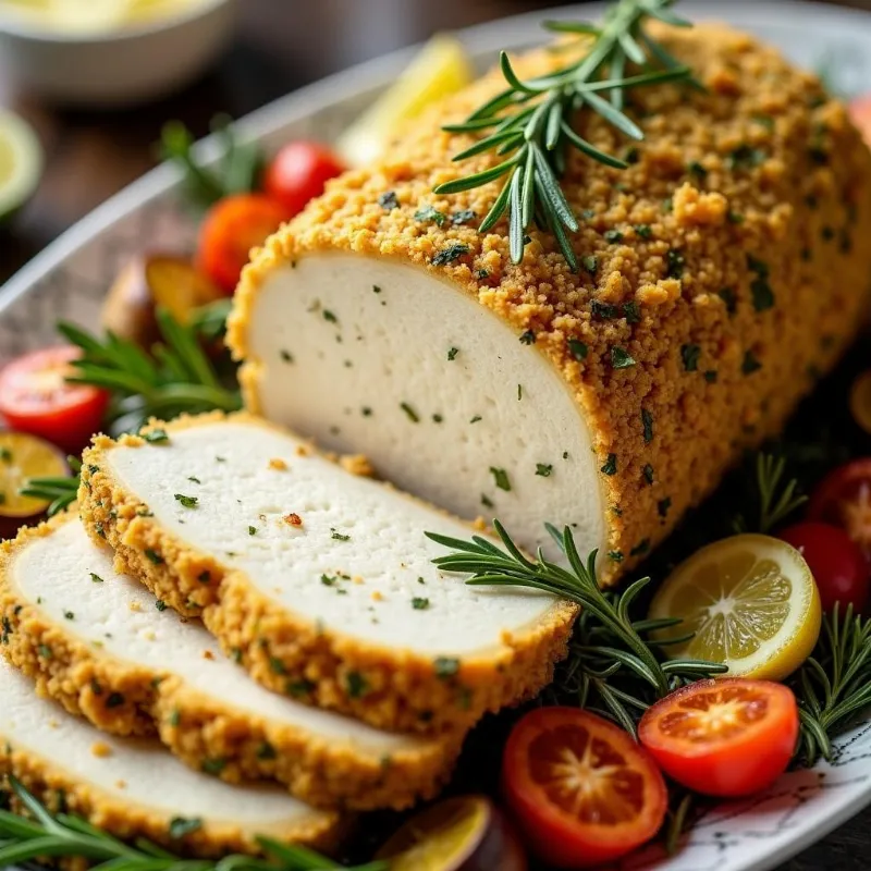 Vegan tofu roast with herbs and lemon