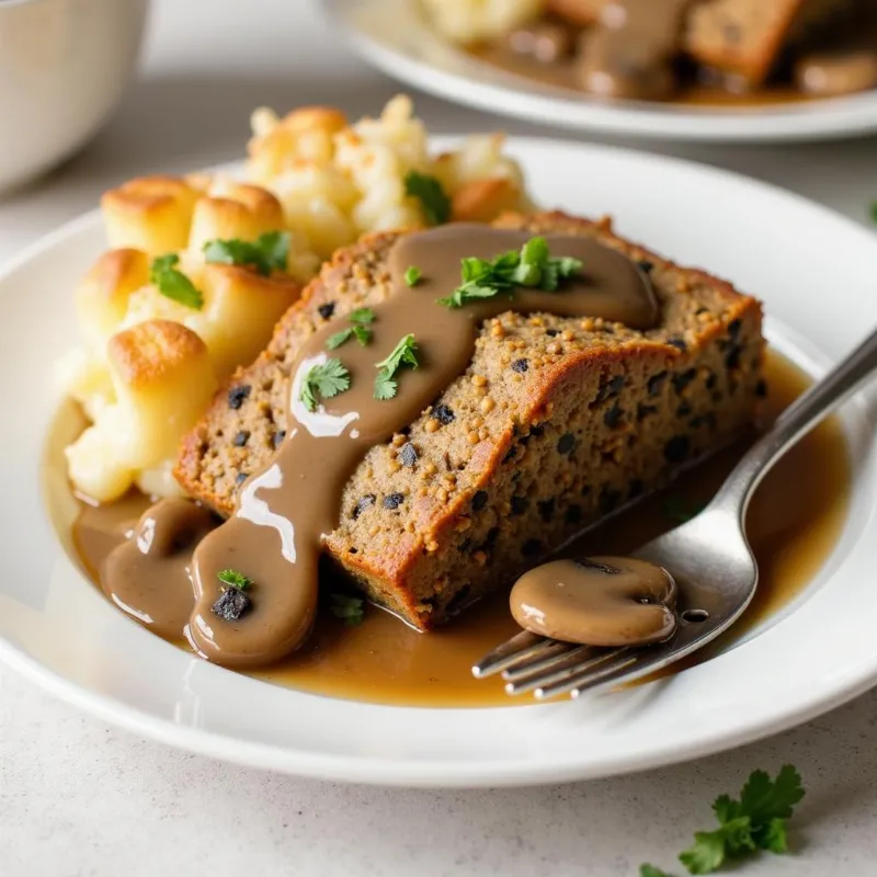 Vegan Lentil Loaf with Rich Mushroom Gravy