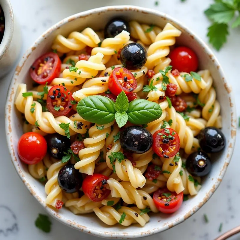 Mediterranean Vegan Pasta Salad in a Bowl