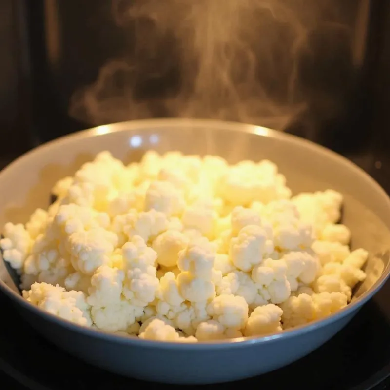 Steaming cauliflower rice in a microwave