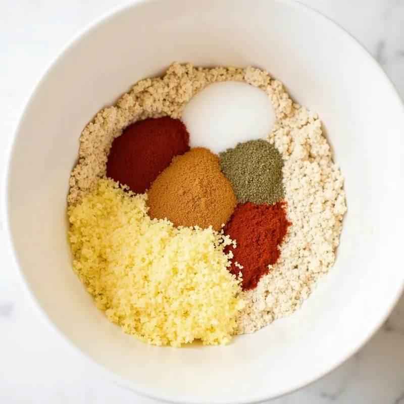 Mixing dry ingredients for zucchini fries in a bowl