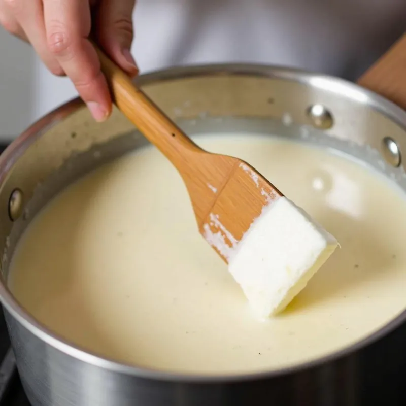 Mixing melted marshmallows for vegan rice crispy treats