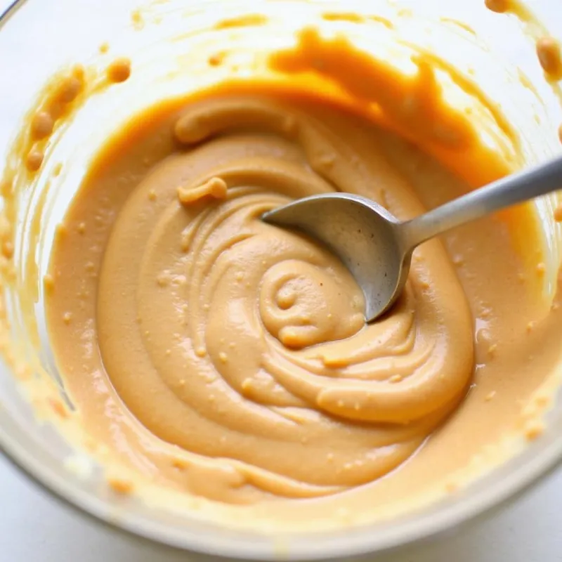 Mixing peanut butter, sugar, and milk