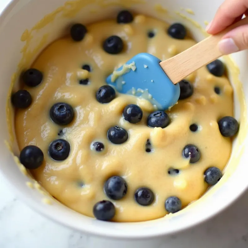 Close-up of a mixing bowl with vegan cake batter being mixed