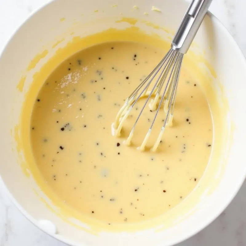 Mixing vegan cake batter in a bowl