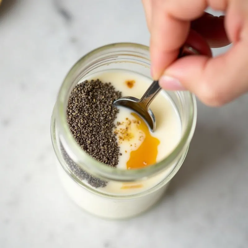 Mixing Vegan Chia Pudding in a Jar