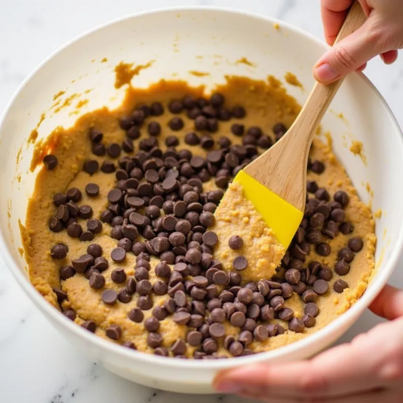 Mixing Vegan Chocolate Chip Peanut Butter Cookie Dough