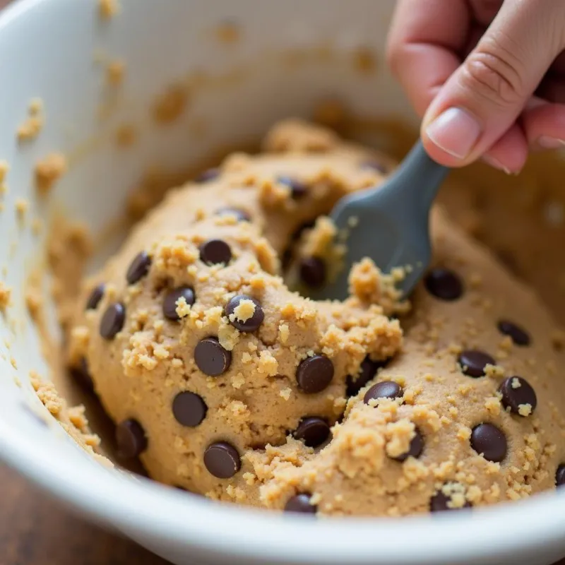 Mixing vegan cookie dough in a bowl