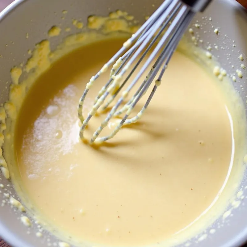 Whisking together ingredients for vegan donut dough in a bowl