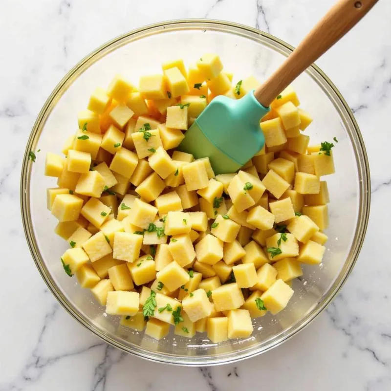 Mixing Vegan German Potato Salad