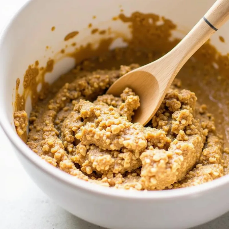 Mixing the vegan oat granola bar batter in a bowl