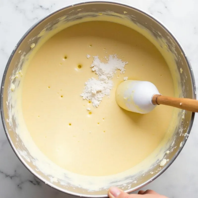 Whisking together ingredients for the vegan upside down cake batter.