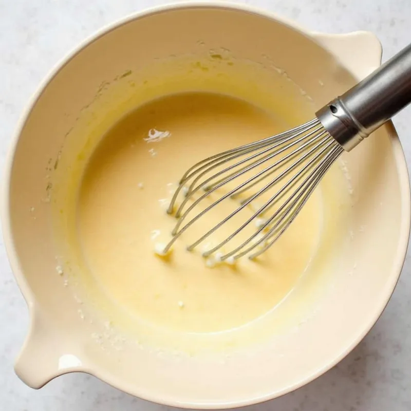 A bowl of wet ingredients for vegan carrot cake cupcakes being mixed with a whisk