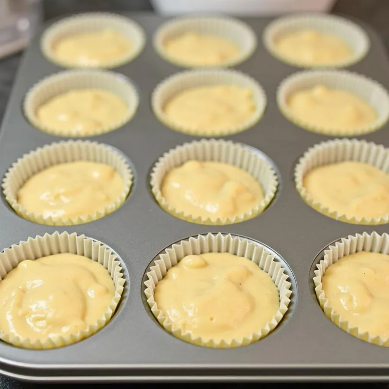 A muffin tin with vegan oat muffin batter.