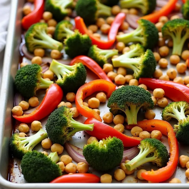 One-pan roasted vegetables and chickpeas