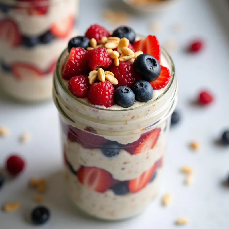 Overnight oats in a jar with fresh berries and chopped nuts