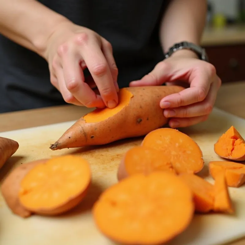 Peeling and Cubing Sweet Potatoes