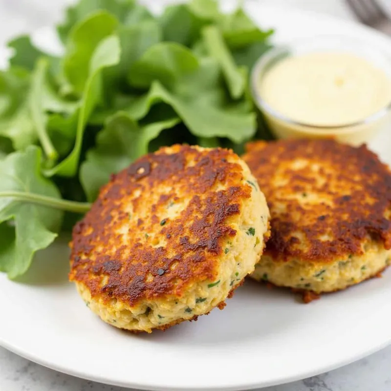 Plated Vegan Crab Cakes with Garnish