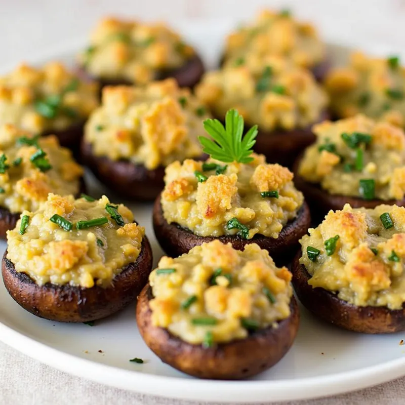 Plated Vegan Stuffed Mushrooms