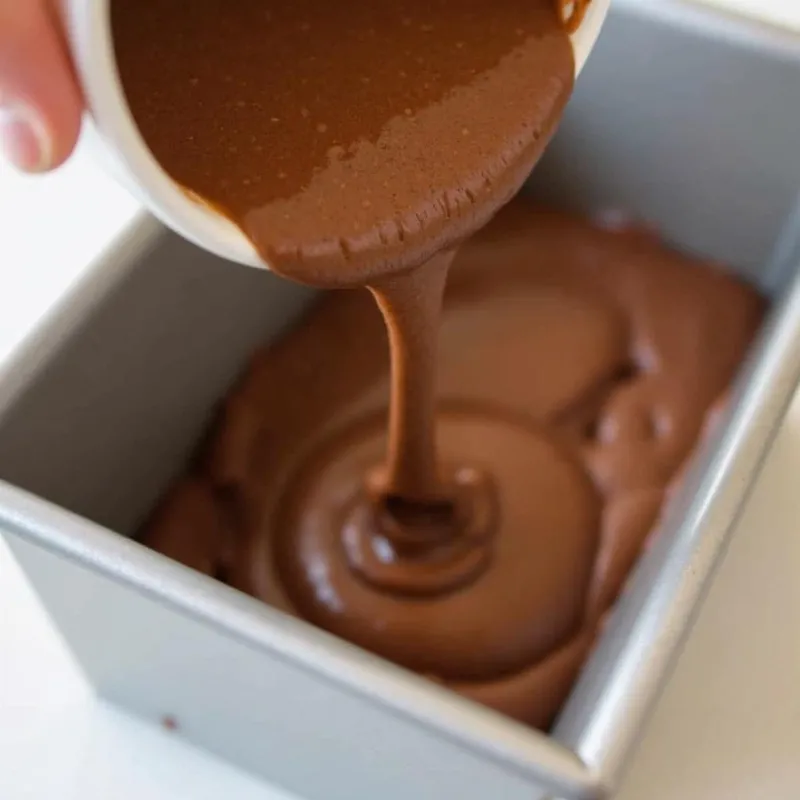 Pouring vegan chocolate banana bread batter