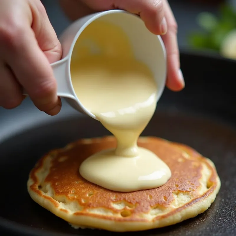 Pouring Vegan Pancake Batter onto a Griddle