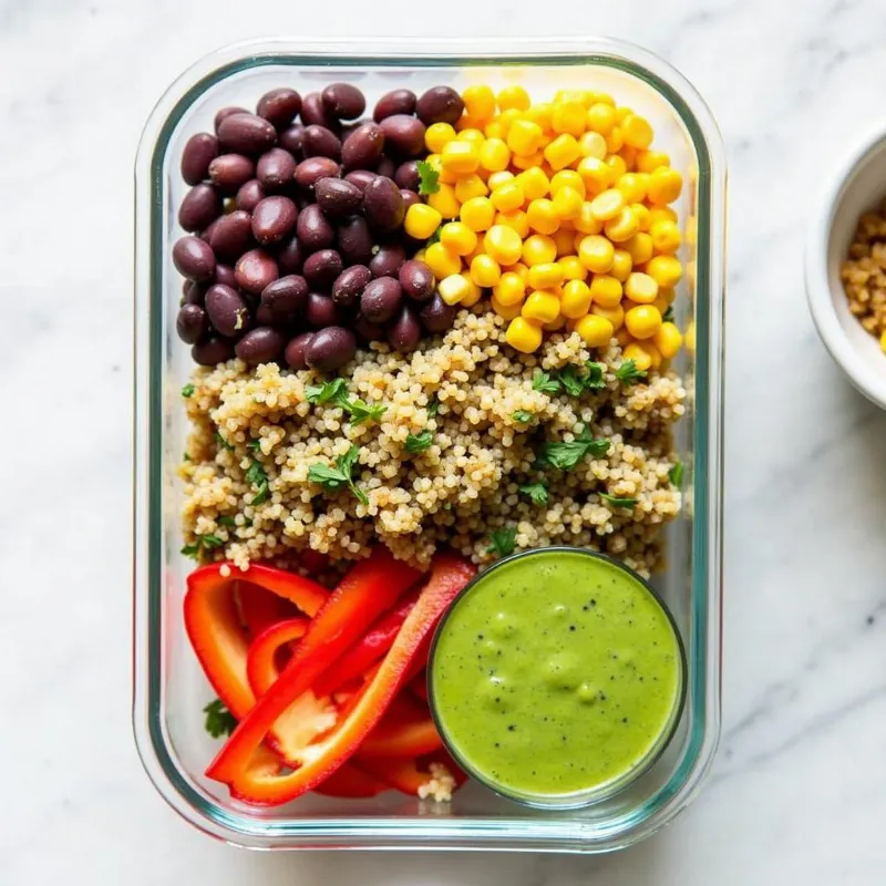 Quinoa Black Bean Salad in a glass container