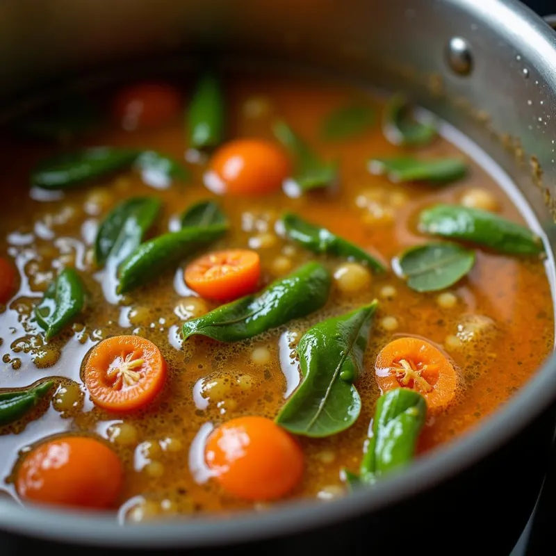 Aromatics cooking in a pot for red white vegan ramen