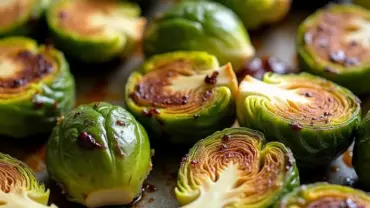 Vegan Roasted Brussels Sprouts on a Baking Sheet