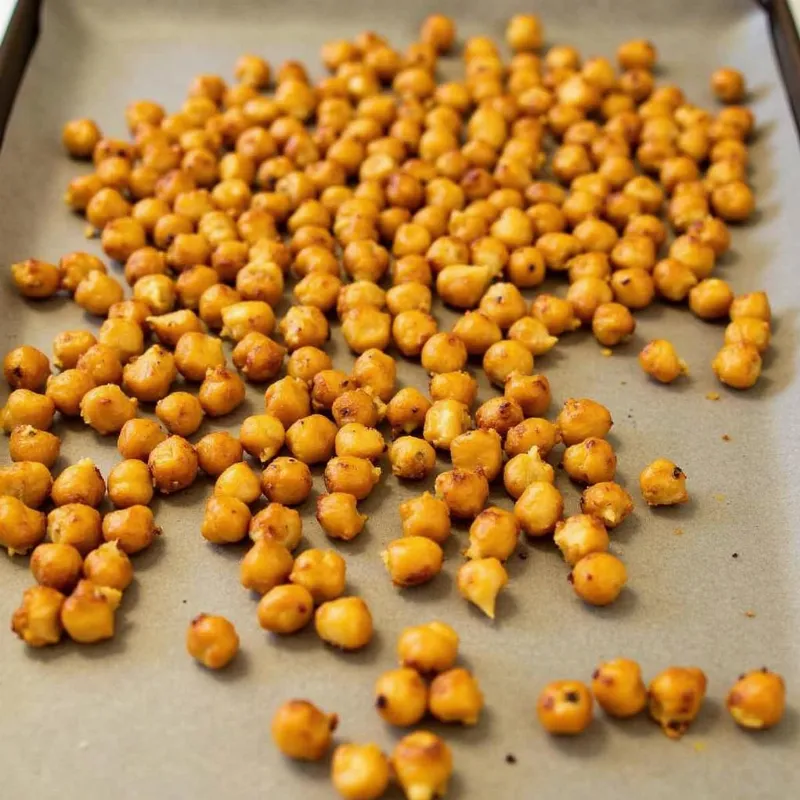 Crispy roasted chickpeas on a baking sheet