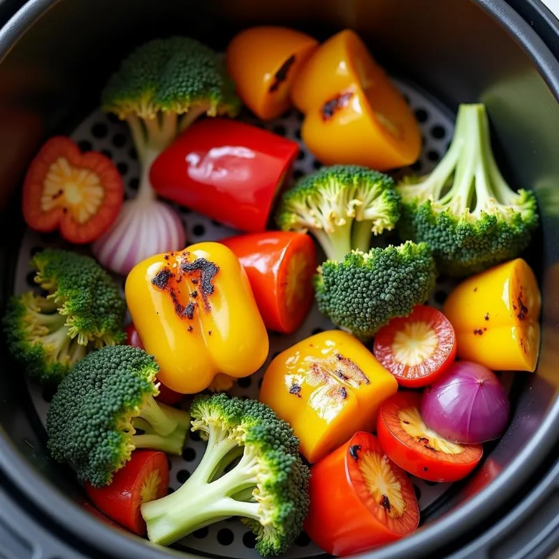 Colorful roasted vegetables in the air fryer