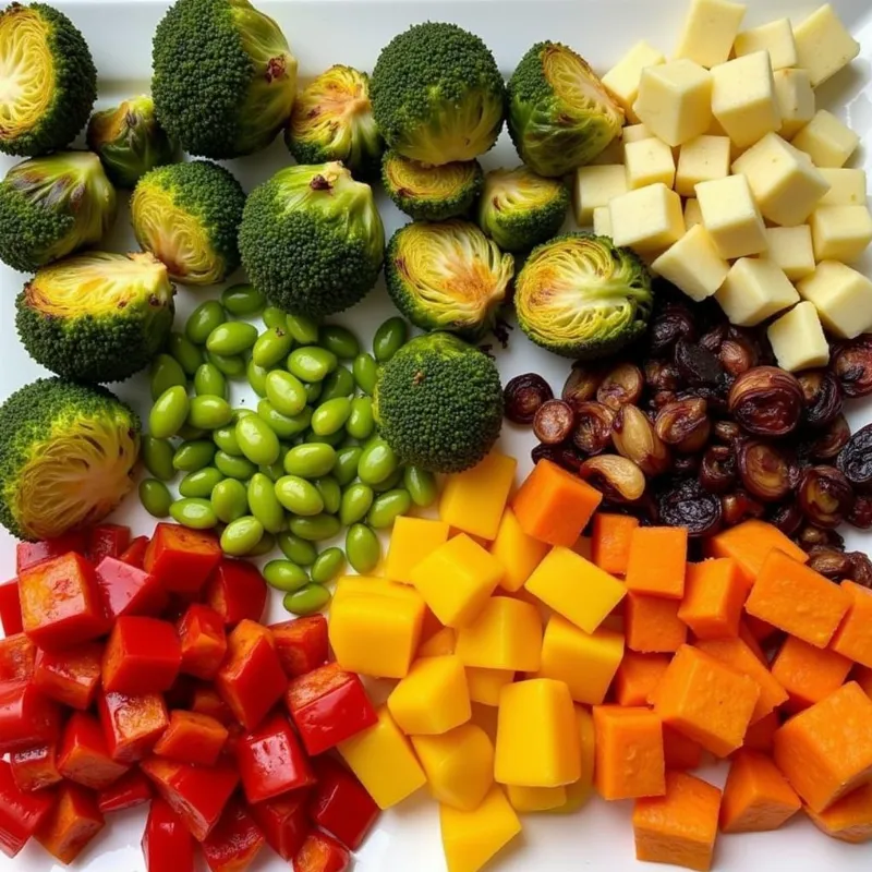 Colorful roasted vegetables for vegan bowls.