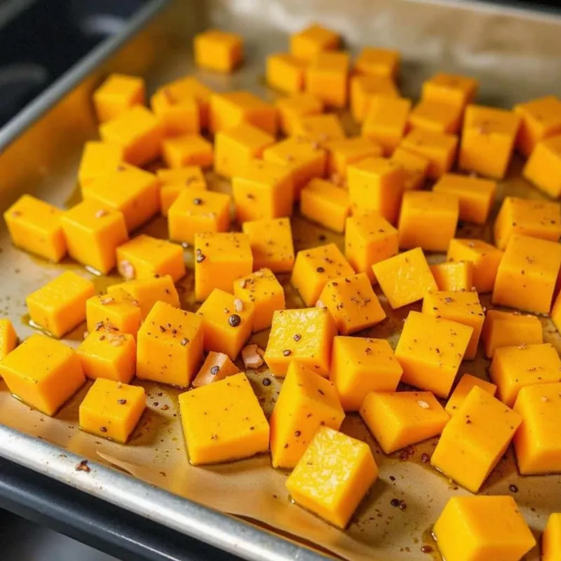 Butternut squash roasting in the oven.