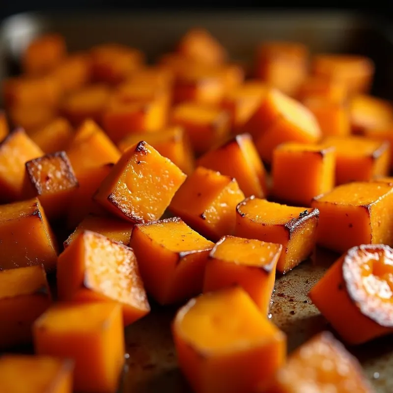 Sweet Potato Cubes Roasting