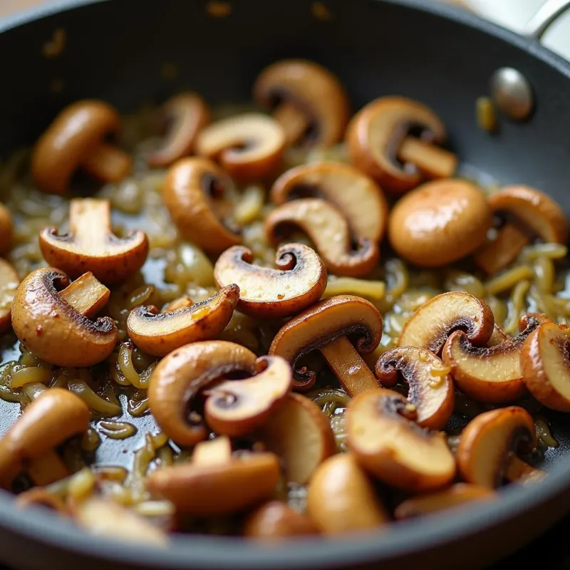  Sauteed Mushrooms and Onions in a Pot 