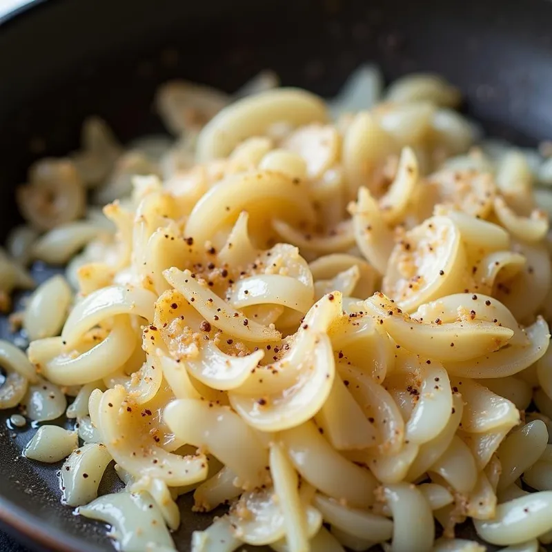 Sauteed onions and garlic in a pan