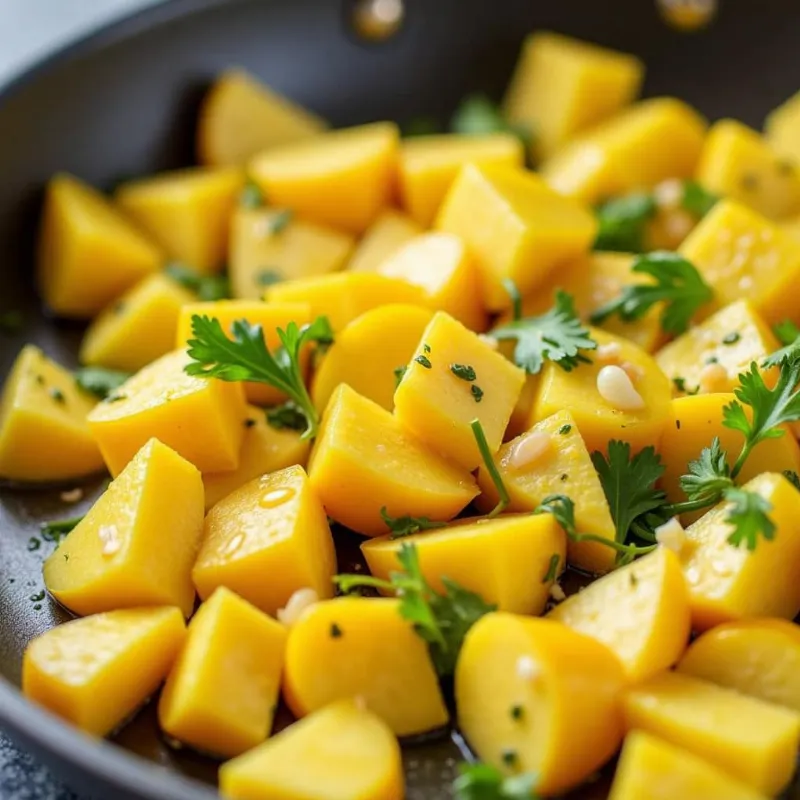 Vegan sauteed yellow squash with garlic and herbs