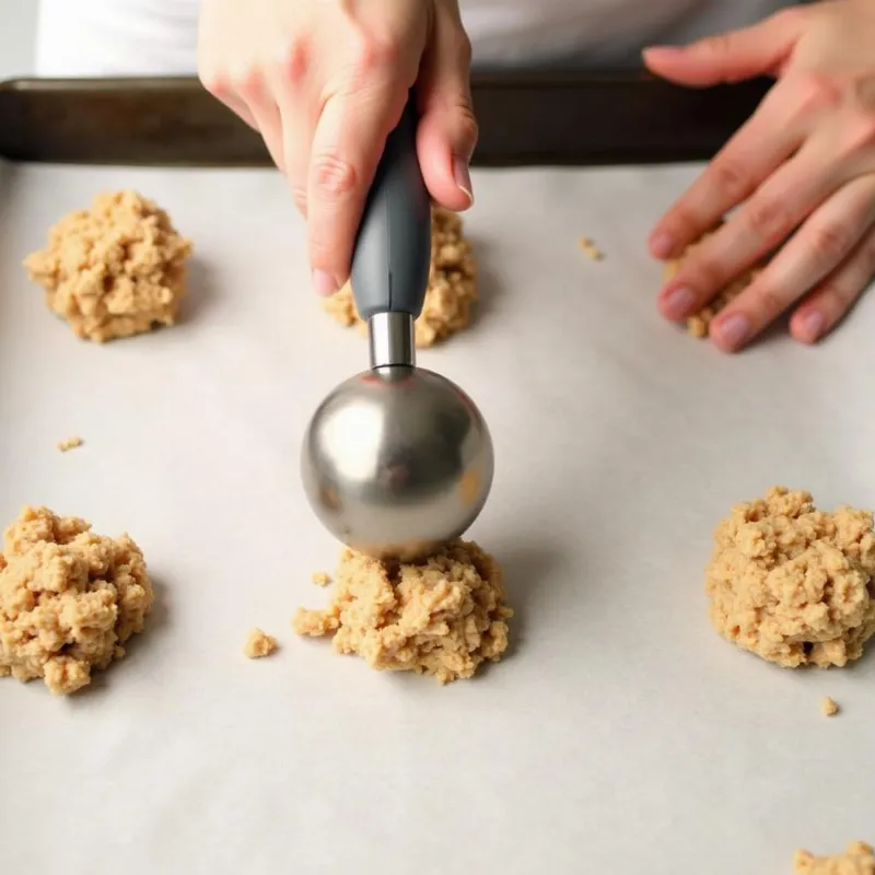 Scooping cookie dough onto a baking sheet