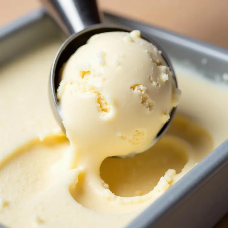 Scooping vegan vanilla ice cream