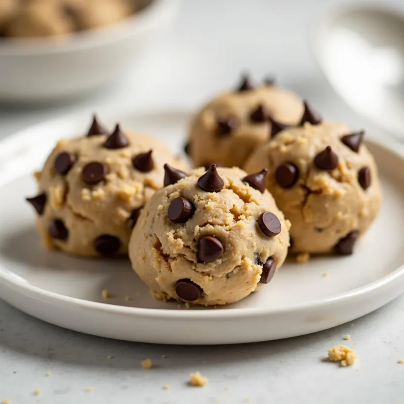 Three scoops of vegan cookie dough on a plate