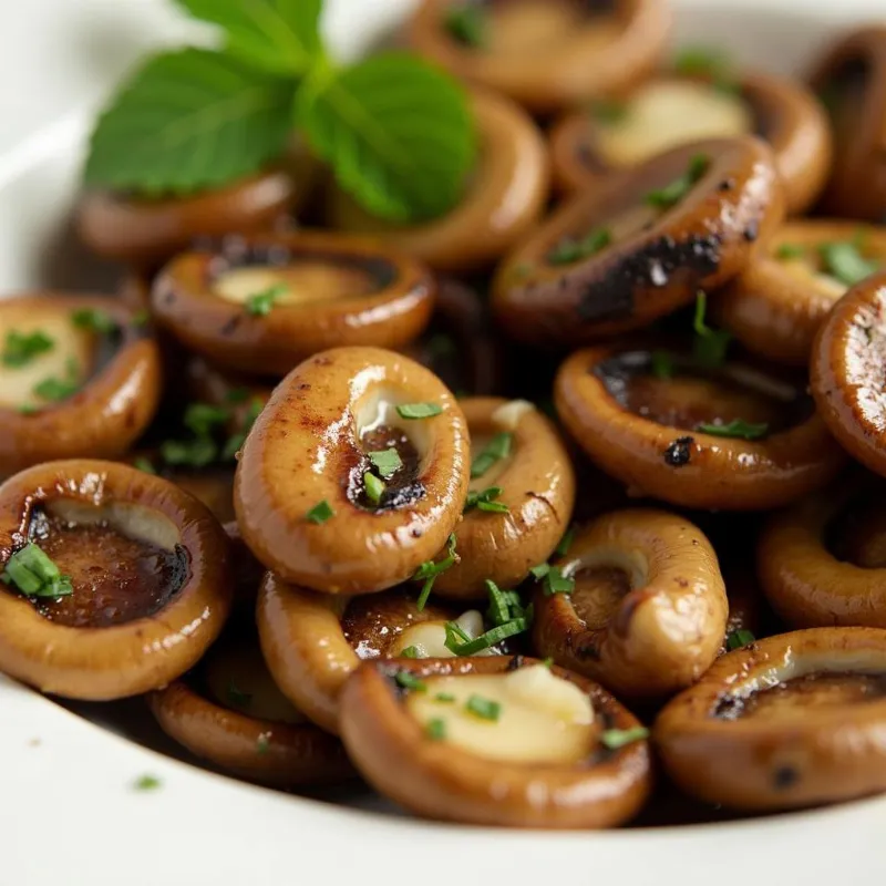 Seared oyster mushrooms with garlic and herbs.